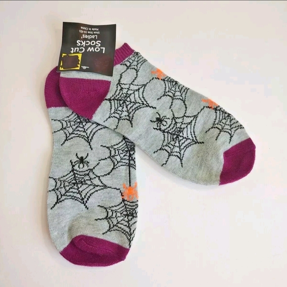Low Cut Socks Ladies' Shoe Size 4-10 Purple Gray Spider & Web Polyester Spandex - Picture 2 of 4